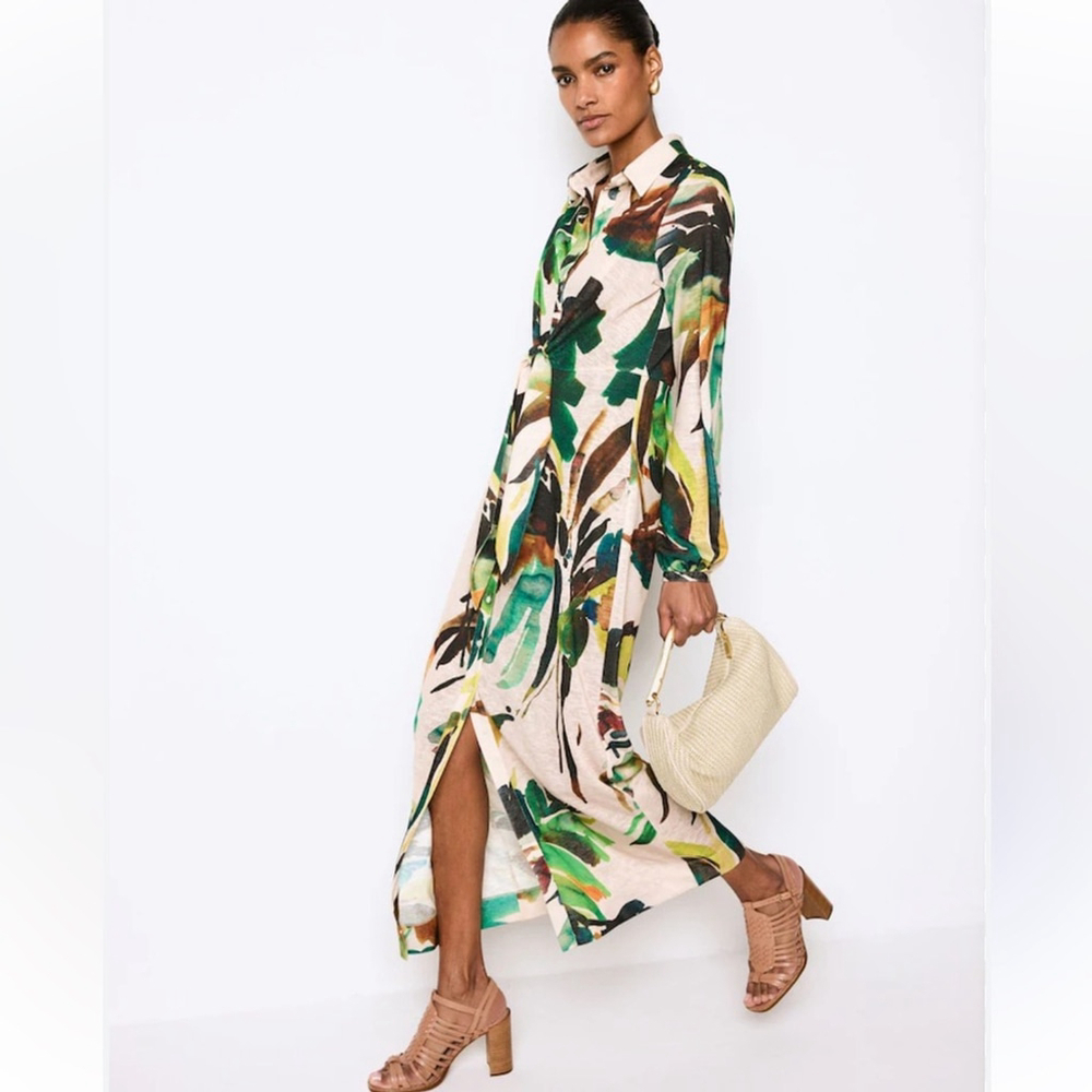 Next palm print dress hotsell Multicolor Abstract Print Button-Up Dress midi 4